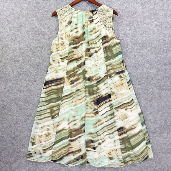 Simply Vera Wang Dress Sz L Green Cream Abstract Pleated Sleeveless Boho Comfort - Picture 10 of 12